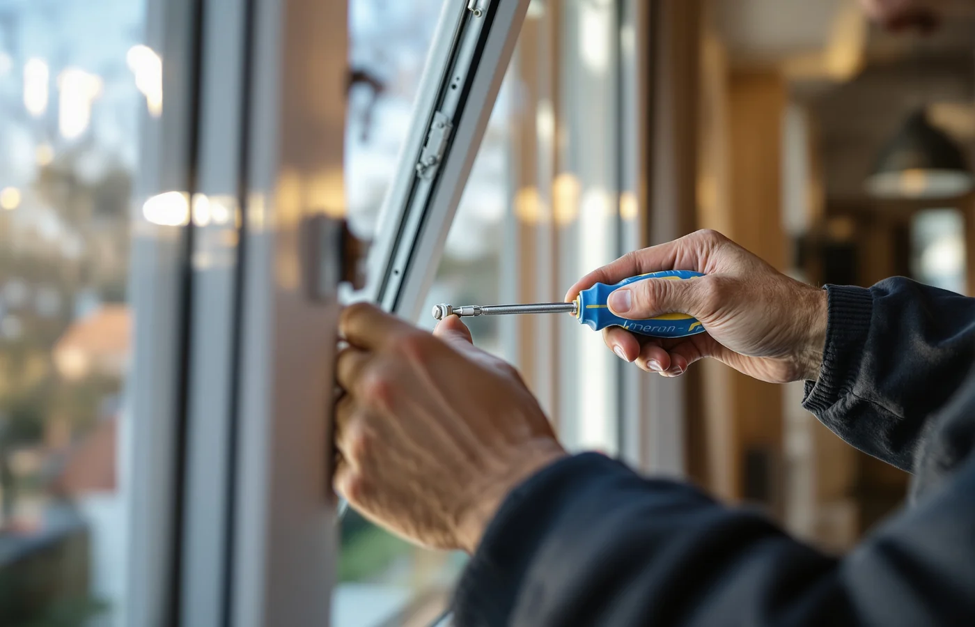Personne forçant sur une porte coulissante devenue dure à ouvrir